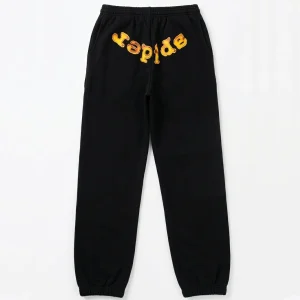 Sp5der Flame Logo Sweatpants Black Yellow