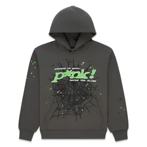 Sp5der Web Graphic Hoodie Charcoal Green