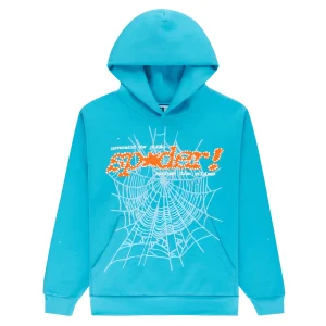 Sp5der Web Graphic Hoodie Turquoise Orange