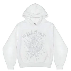 Sp5der OG Rhinestone Logo Hoodie White